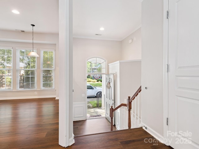 570 Sixth Baxter Xing Unit 16, Fort Mill, SC 29708 - foyer featuring dark wood-type flooring, crown molding, and recessed lighting
