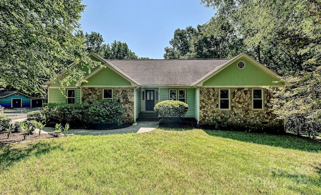 14019 Fountain Ln, Charlotte, NC 28278 - ranch-style home featuring stone siding and a front yard
