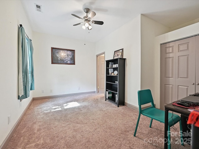 14019 Fountain Ln, Charlotte, NC 28278 - carpeted office with ceiling fan and baseboards