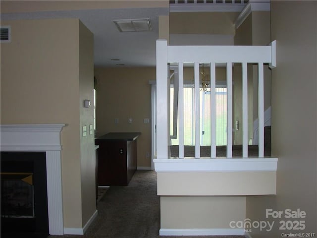 1814 Birch Heights Ct, Charlotte, NC 28213 - corridor featuring carpet floors and a chandelier