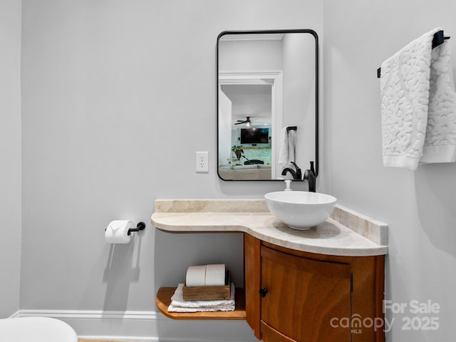102 Gap Creek Rd, Fletcher, NC 28732 - half bathroom with vanity and ceiling fan