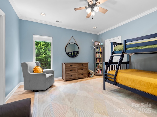 102 Gap Creek Rd, Fletcher, NC 28732 - bedroom featuring ornamental molding, recessed lighting, wood finished floors, and ceiling fan