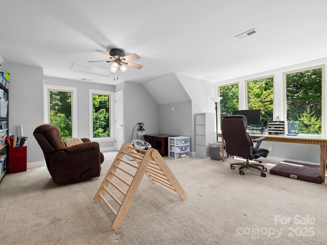 102 Gap Creek Rd, Fletcher, NC 28732 - carpeted home office with a ceiling fan