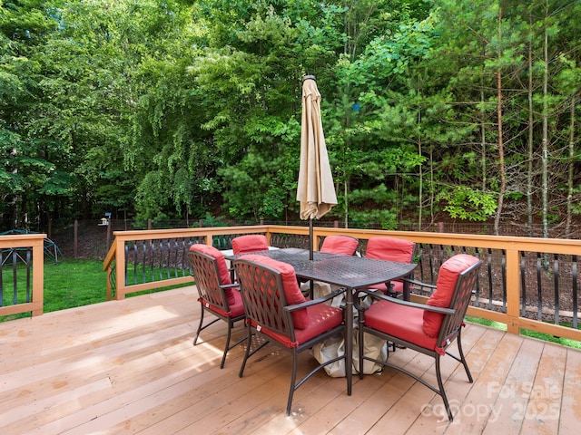 102 Gap Creek Rd, Fletcher, NC 28732 - wooden terrace with a fenced backyard and outdoor dining space