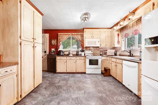 1104 Pump Station Rd, Kannapolis, NC 28081 - kitchen featuring white appliances and light brown cabinetry