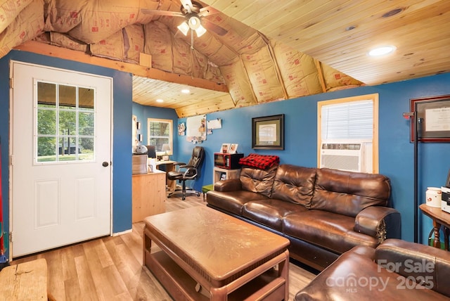 1104 Pump Station Rd, Kannapolis, NC 28081 - living area with wood ceiling, cooling unit, wood finished floors, recessed lighting, and lofted ceiling