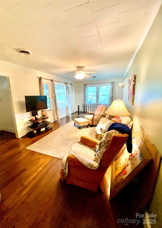 3702 Crawford St, Gastonia, NC 28052 - living room featuring wood finished floors and a ceiling fan