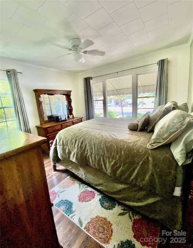 3702 Crawford St, Gastonia, NC 28052 - bedroom featuring wood finished floors, ornamental molding, and ceiling fan