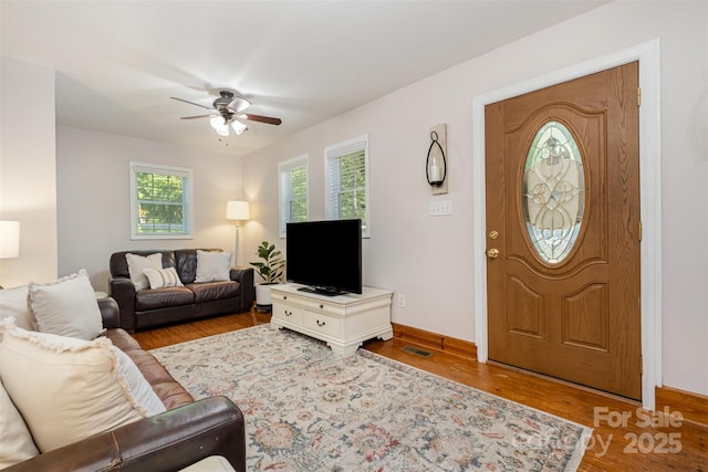 4919 Rehobeth Rd, Waxhaw, NC 28173 - living area featuring wood finished floors and ceiling fan