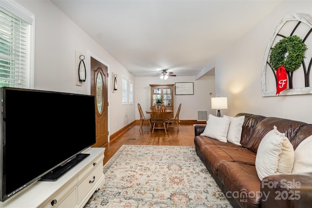 4919 Rehobeth Rd, Waxhaw, NC 28173 - living area featuring wood finished floors and a ceiling fan
