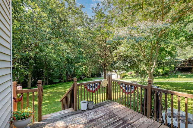 4919 Rehobeth Rd, Waxhaw, NC 28173 - deck featuring a lawn and a shed