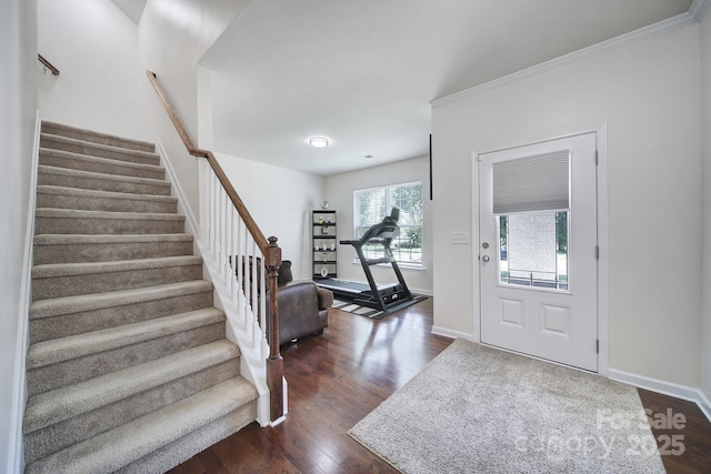 248 Catoctin Rd, Rock Hill, SC 29732 - entrance foyer featuring stairs, dark wood-style floors, and crown molding