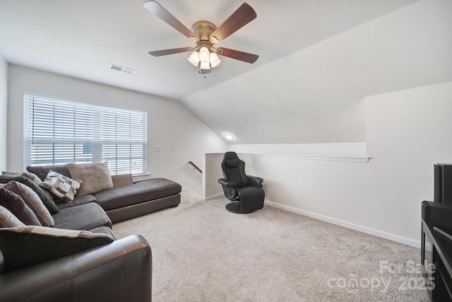 248 Catoctin Rd, Rock Hill, SC 29732 - living room with carpet floors, ceiling fan, and lofted ceiling