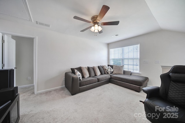 248 Catoctin Rd, Rock Hill, SC 29732 - carpeted living room with attic access, ceiling fan, and lofted ceiling