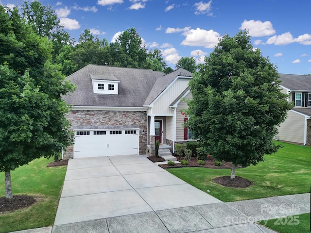 248 Catoctin Rd, Rock Hill, SC 29732 - craftsman-style home featuring stone siding, a front yard, driveway, and a shingled roof
