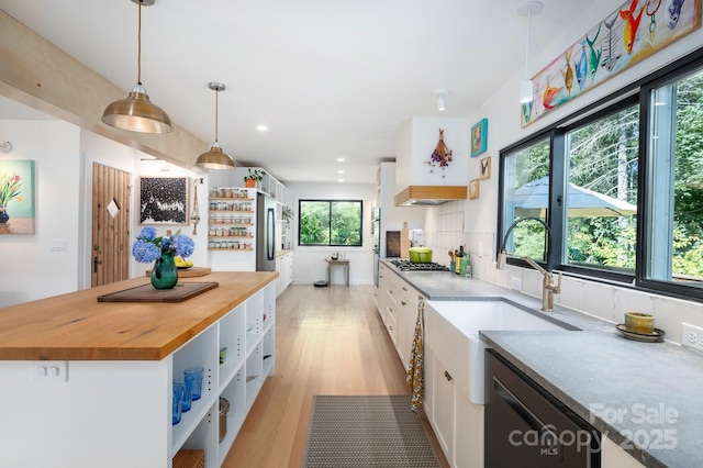 136 Graveyard Rd, Fairview, NC 28730 - kitchen featuring dishwashing machine, open shelves, white cabinetry, wood counters, and healthy amount of natural light