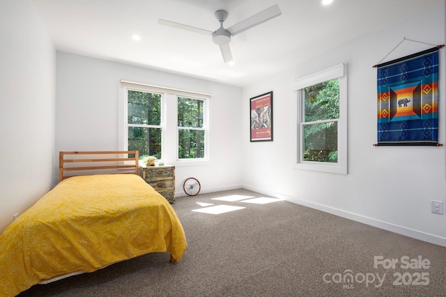 136 Graveyard Rd, Fairview, NC 28730 - bedroom featuring carpet floors, ceiling fan, and recessed lighting