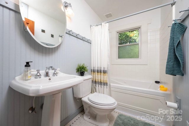 136 Graveyard Rd, Fairview, NC 28730 - bathroom featuring shower / bath combination with curtain and tile patterned floors