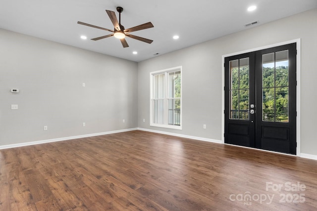 3981 Zero Mull Rd, Morganton, NC 28655 - foyer entrance with recessed lighting, ceiling fan, dark wood-style floors, and french doors