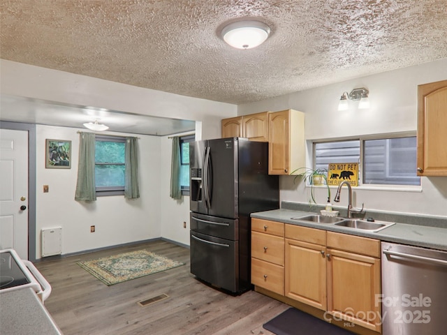 32 Saunooke Rd, Asheville, NC 28805 - kitchen with dishwasher, refrigerator with ice dispenser, light wood-style floors, electric range, and light brown cabinetry