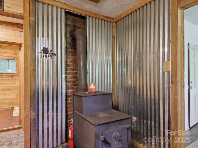 32 Saunooke Rd, Asheville, NC 28805 - detailed view of a wood stove and a textured ceiling