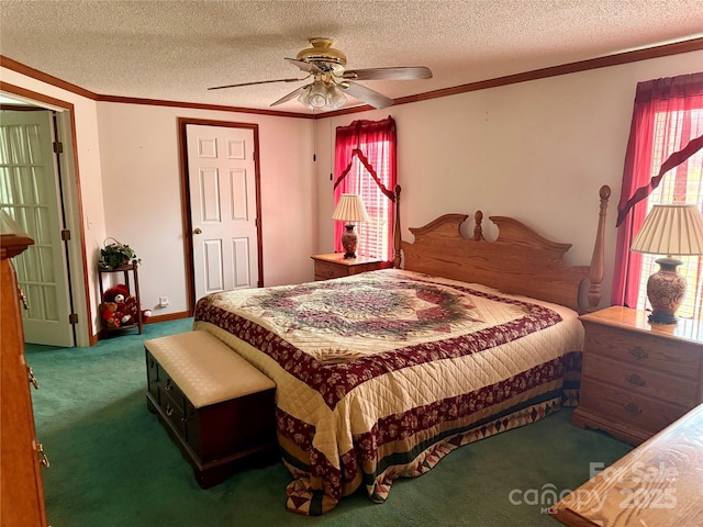5816 Scotland Yard Rd, Rock Hill, SC 29732 - bedroom with a textured ceiling, carpet flooring, crown molding, and ceiling fan
