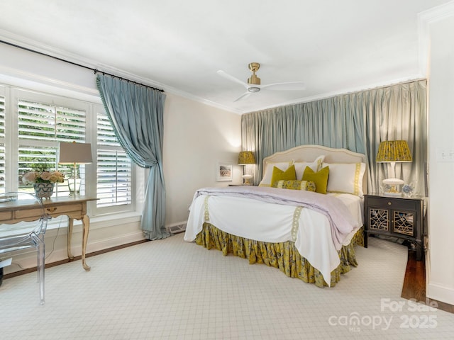 3001 Colony Rd, Charlotte, NC 28211 - bedroom with ornamental molding, carpet floors, and a ceiling fan