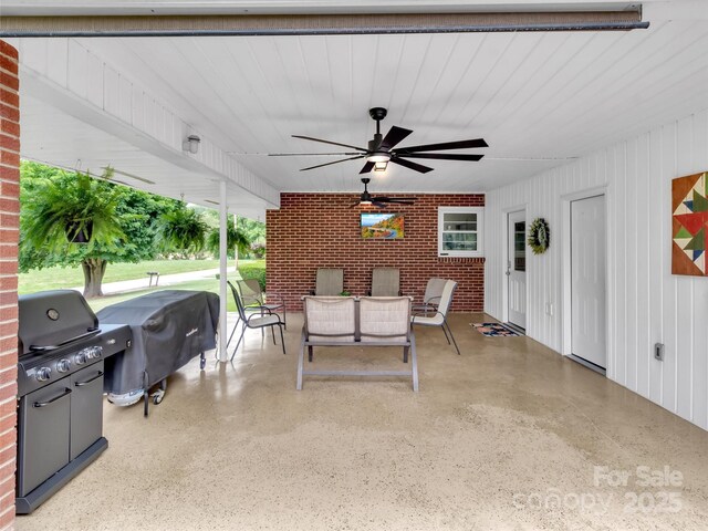 463 Golf Course Rd, Clyde, NC 28721 - view of patio featuring ceiling fan, outdoor dining space, and a grill