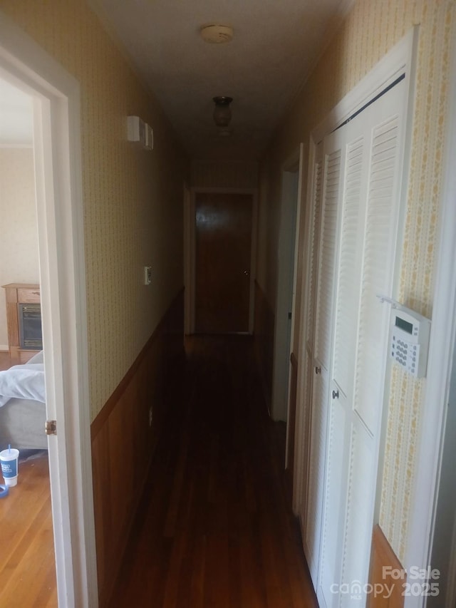 2815 Highland Dr, Lincolnton, NC 28092 - hall featuring wallpapered walls and wood finished floors