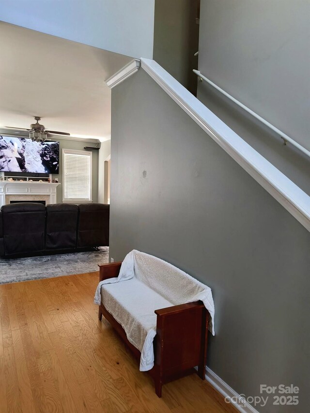 10825 Traders Ct, Davidson, NC 28036 - living area with a ceiling fan and wood finished floors