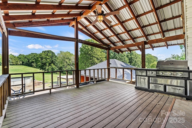 3724 County Home Rd, Conover, NC 28613 - wooden deck with view of wooded area and grilling area