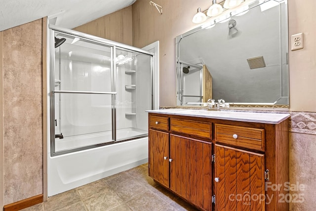 3724 County Home Rd, Conover, NC 28613 - bathroom with vanity and enclosed tub / shower combo