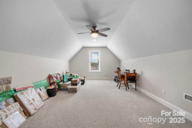 4210 Holly Cir NE, Conover, NC 28613 - playroom featuring ceiling fan, carpet flooring, and vaulted ceiling