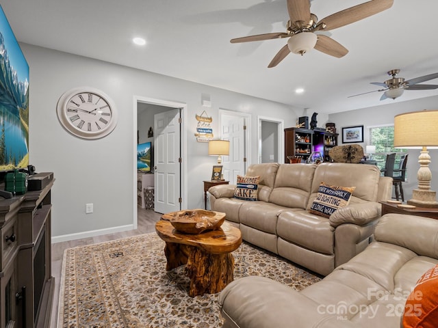 714 Bolt Rd, Lake Lure, NC 28746 - living area with a ceiling fan, light wood-style floors, and recessed lighting