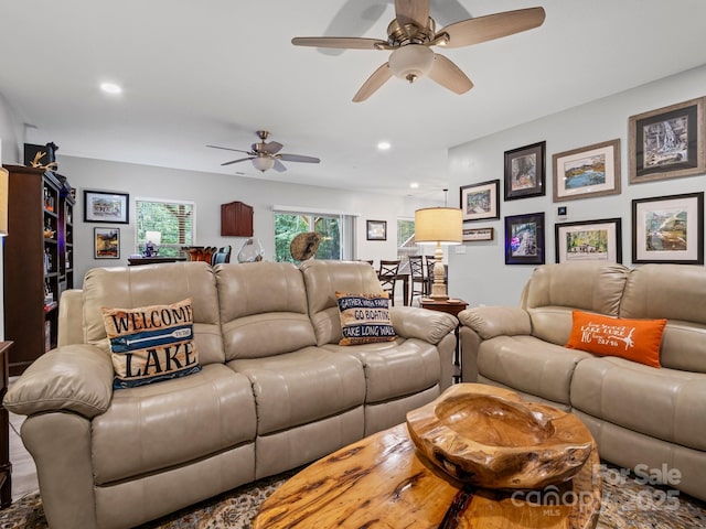 714 Bolt Rd, Lake Lure, NC 28746 - living area featuring ceiling fan and recessed lighting