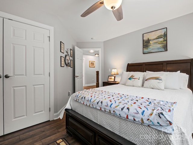 714 Bolt Rd, Lake Lure, NC 28746 - bedroom with dark wood-style flooring, ceiling fan, and vaulted ceiling