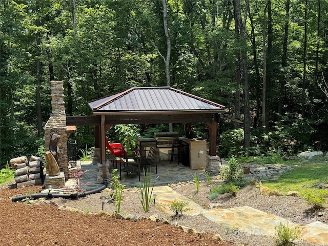 714 Bolt Rd, Lake Lure, NC 28746 - view of patio with a gazebo and a forest view