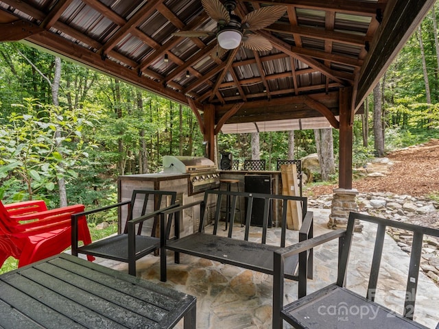714 Bolt Rd, Lake Lure, NC 28746 - deck with area for grilling, a gazebo, and ceiling fan