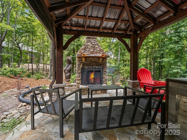 714 Bolt Rd, Lake Lure, NC 28746 - view of patio with an outdoor stone fireplace and a gazebo