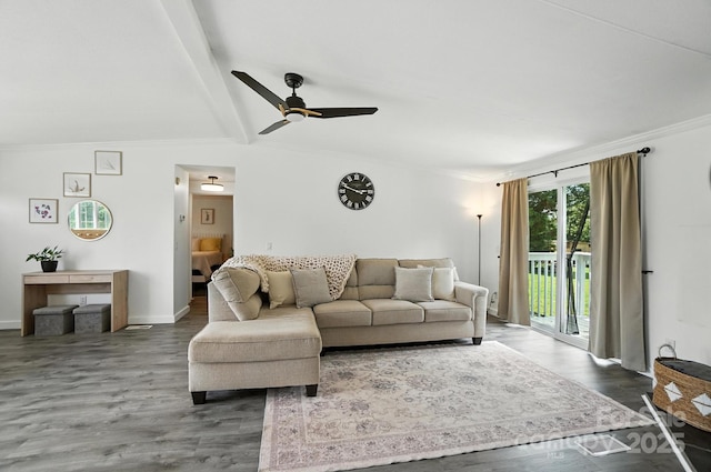 1778 N Ingleside Farm Rd, Iron Station, NC 28080 - living room featuring ornamental molding, wood finished floors, and a ceiling fan