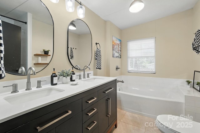 1778 N Ingleside Farm Rd, Iron Station, NC 28080 - bathroom with tile patterned floors, a bath, and double vanity