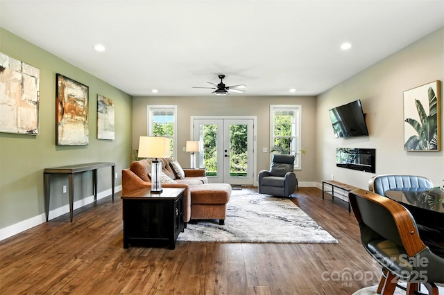 255 Eagles Lndg, Morganton, NC 28655 - living area featuring recessed lighting, dark wood-style flooring, ceiling fan, and french doors