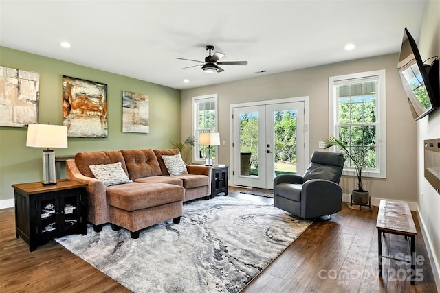 255 Eagles Lndg, Morganton, NC 28655 - living area with ceiling fan, wood finished floors, french doors, and recessed lighting