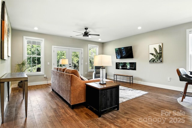 255 Eagles Lndg, Morganton, NC 28655 - living room with ceiling fan, dark wood finished floors, recessed lighting, and french doors