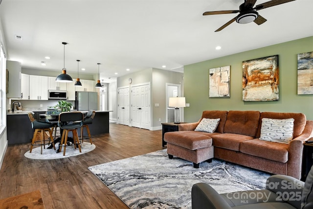 255 Eagles Lndg, Morganton, NC 28655 - living area with ceiling fan, dark wood finished floors, and recessed lighting