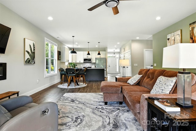 255 Eagles Lndg, Morganton, NC 28655 - living area with dark wood-style flooring, recessed lighting, and ceiling fan