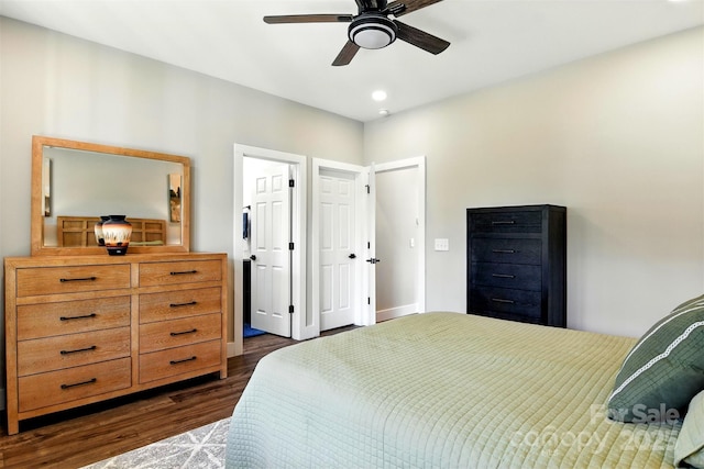 255 Eagles Lndg, Morganton, NC 28655 - bedroom with dark wood-style floors, recessed lighting, and a ceiling fan