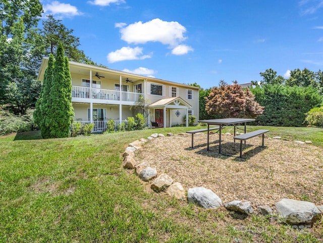 198 Sugarbush Pt, Lake Lure, NC 28746 - rear view of property featuring ceiling fan and a lawn