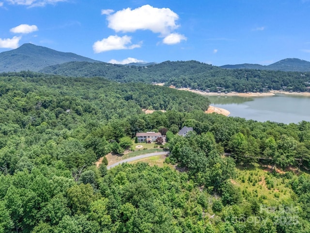 198 Sugarbush Pt, Lake Lure, NC 28746 - drone / aerial view of a heavily wooded area and a water and mountain view