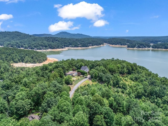 198 Sugarbush Pt, Lake Lure, NC 28746 - bird's eye view of a heavily wooded area and a water and mountain view